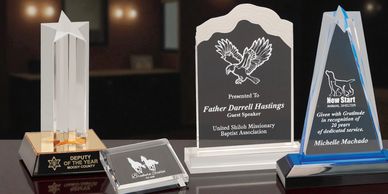 Shop our Acrylic Awards, engraved they have a 3D look and feel that are top notch.