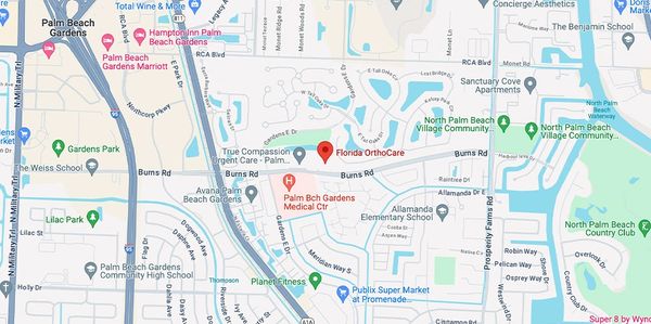 Map showing Florida OrthoCare in Palm Beach Gardens, Florida.