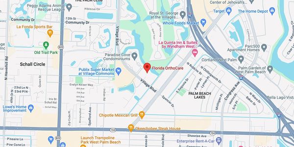 Map showing Florida OrthoCare and nearby landmarks in West Palm Beach.