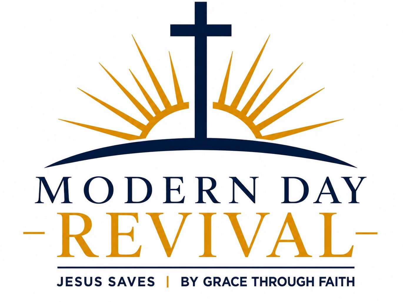 Modern Day Revival logo with a cross and sun rays.
