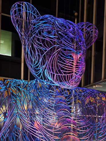 animal art lion metal sculpture installed in Reno Nevada at Western Lights Festival