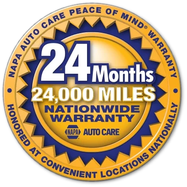 24 months or 24,000 miles nationwide warranty by NAPA Auto Care.