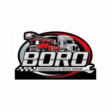 Logo for BORO Emergency &amp; Truck Repair with fire truck and semi-truck.