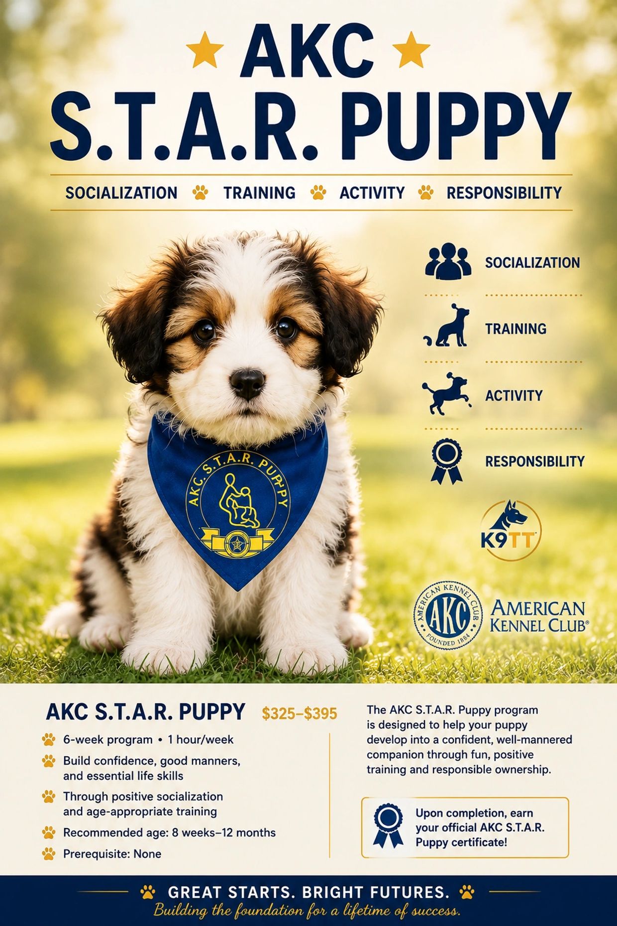 AKC S.T.A.R. Puppy program promoting puppy socialization, training, activity, and responsibility.