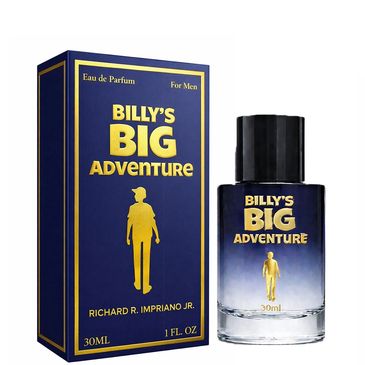 Billy's Big Adventure men's eau de parfum with elegant blue and gold packaging.
