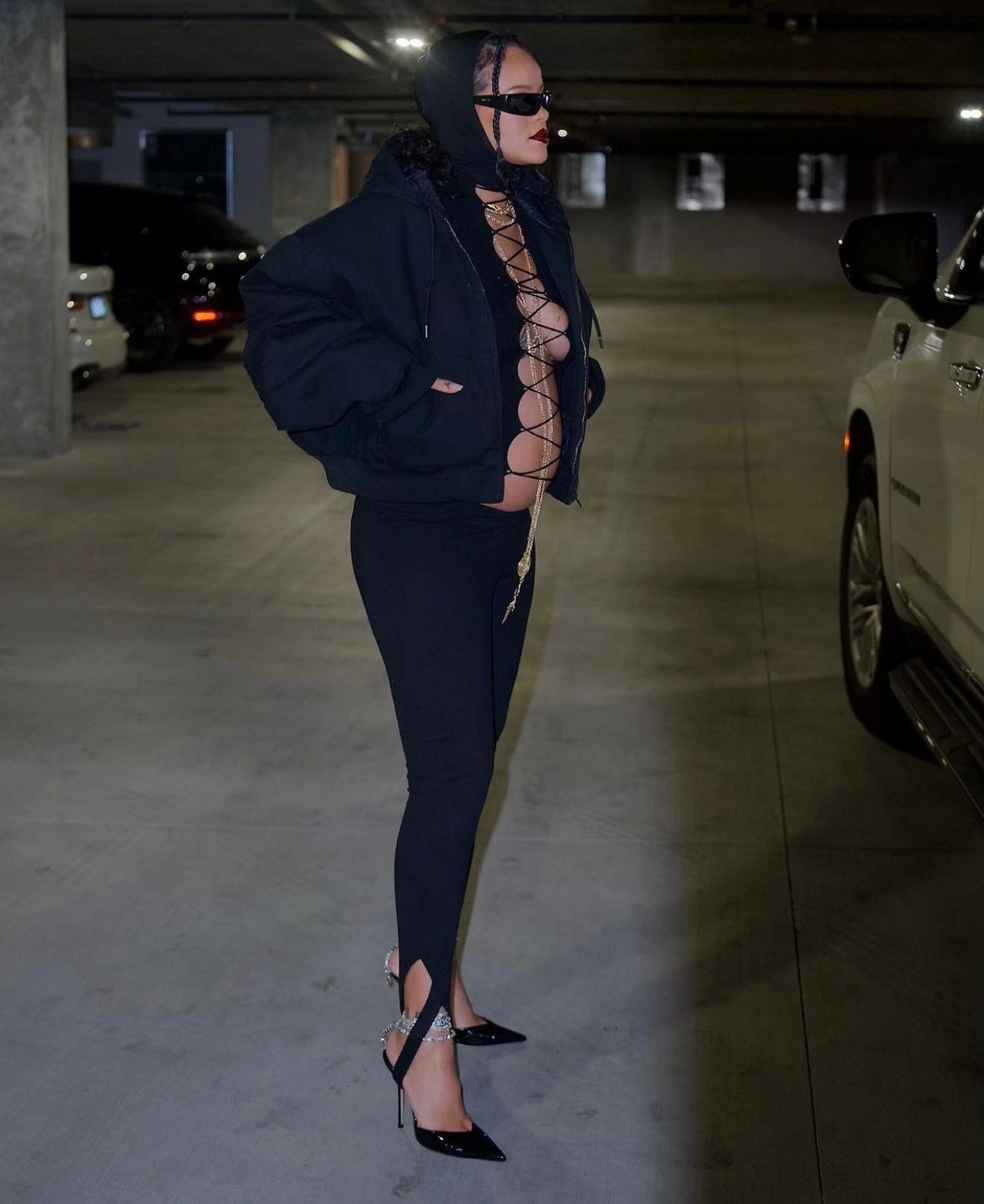 Pregnant Rihanna Walks on Gold in Tom Ford Padlock Sandals With