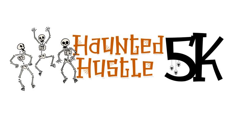 Haunted Hustle 5K Halloween theme with dancing skeletons and spiders.