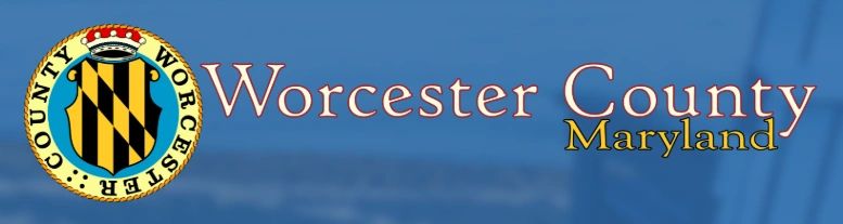 Worcester County, Maryland logo with seal on blue background.