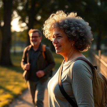 Woman smiling during a Walk About It conversation. 