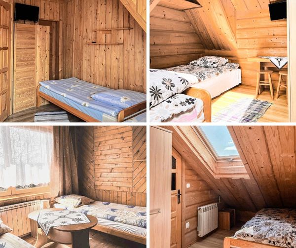 Przytulne pokoje w drewnianym wykończeniu. 