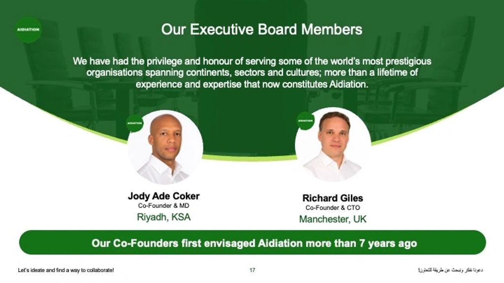 Executive board members Jody Ade Coker and Richard Giles leading Aidiation.