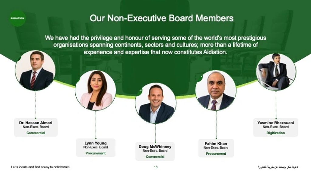 Portraits of five non-executive board members with their roles and sectors.