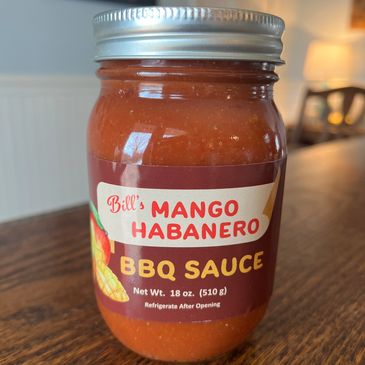 Jar of Bill's Mango Habanero Specialty BBQ Sauce. Gourmet BBQ Sauce.
