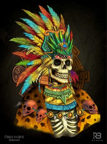 Ilustración hecha para playera, los aztecas adoraban a la muerte porque es a través de la vida que s
