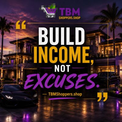 Motivational quote about building income, not excuses.