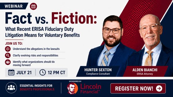 Webinar on ERISA fiduciary duty litigation featuring experts Hunter Sexton and Alden Bianchi.