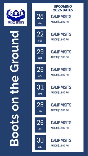 Upcoming 2026 camp visits in Akron at noon by Friends in Tents.