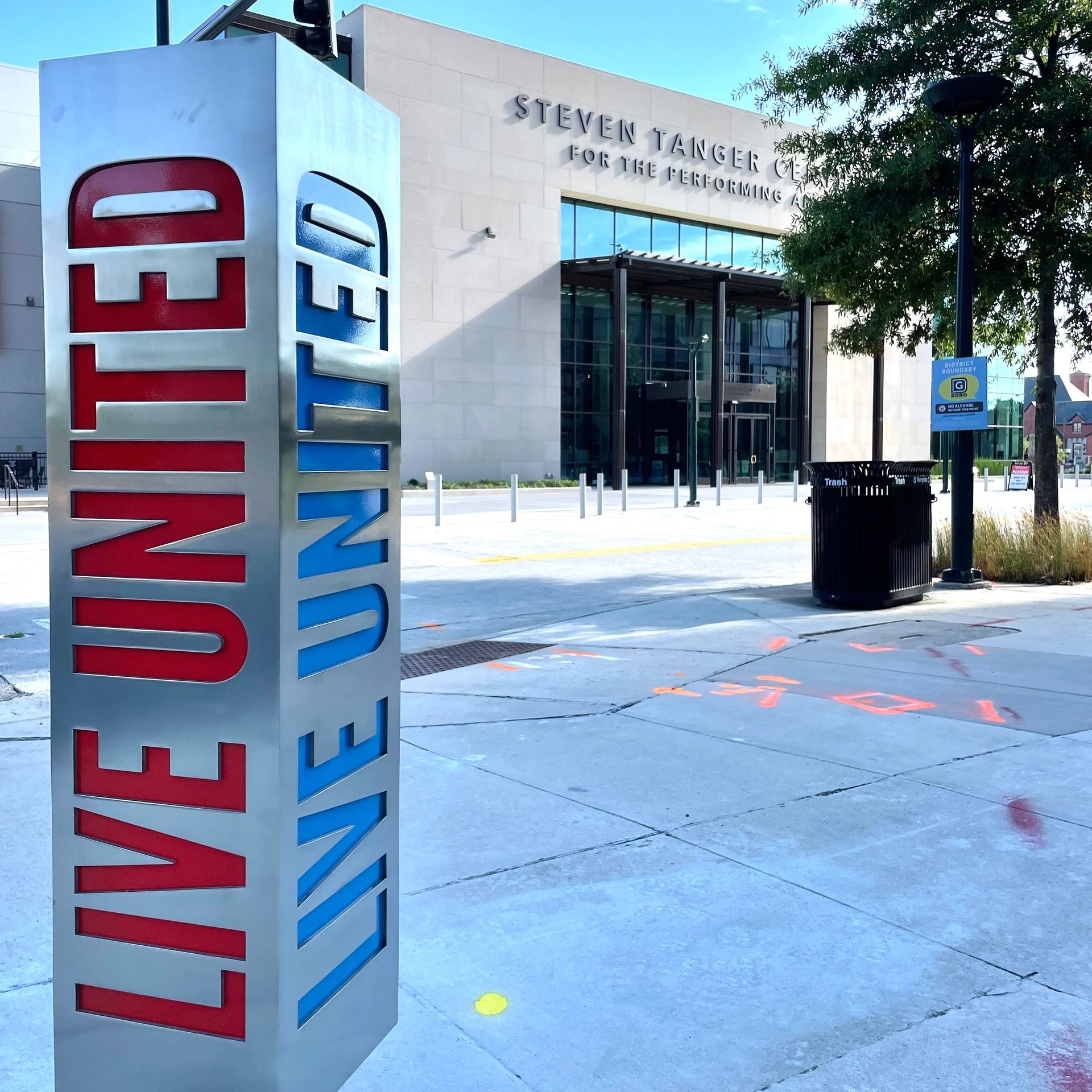 LIVE UNITED monument installed at Steven Tanger Center for the Performing Arts.