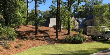 Pine Straw Mulch is an excellent choice for Hillsides and Slopes | Pine Needle Mulch | Garden Path