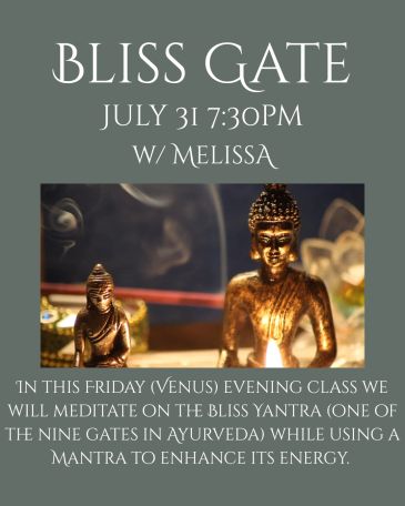 Meditation class on Bliss Yantra with Melissa on July 31.