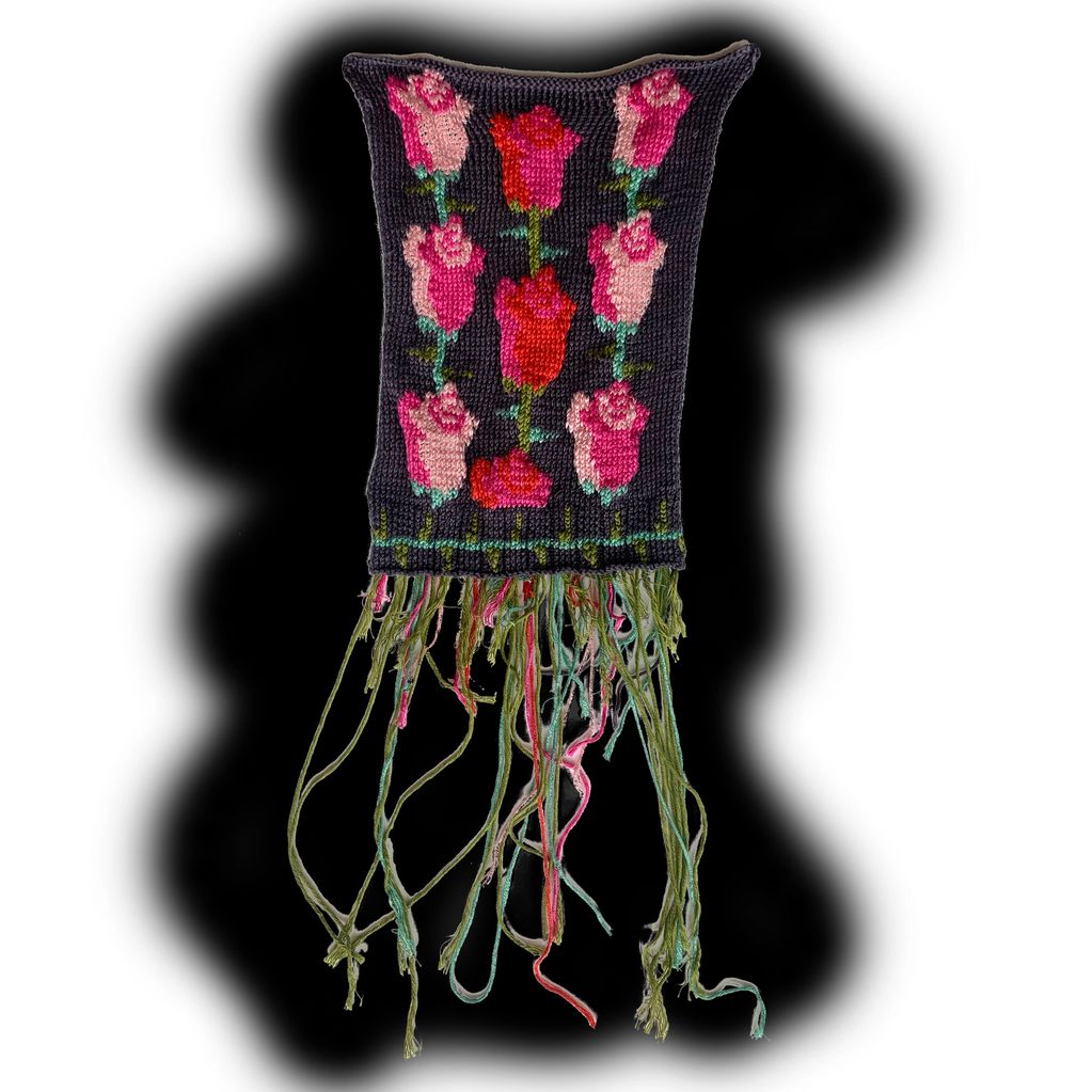 Hand knit 'Rose' swatch in bamboo yarn