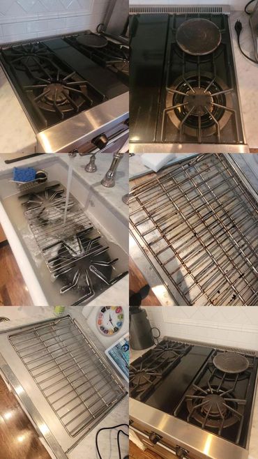 Before & after of stove top and oven shelves.