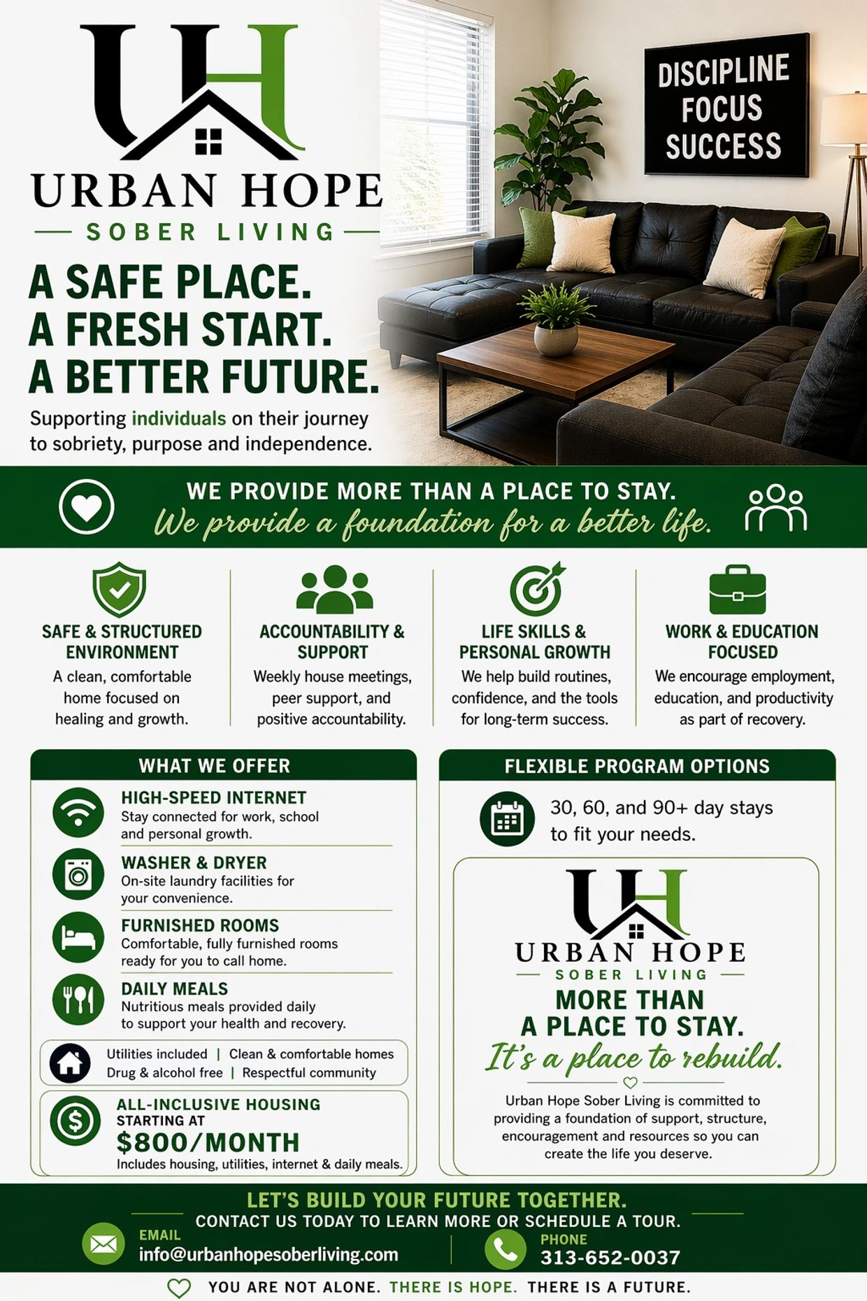 Urban Hope Sober Living offers a safe, supportive environment with furnished rooms and flexible stays.