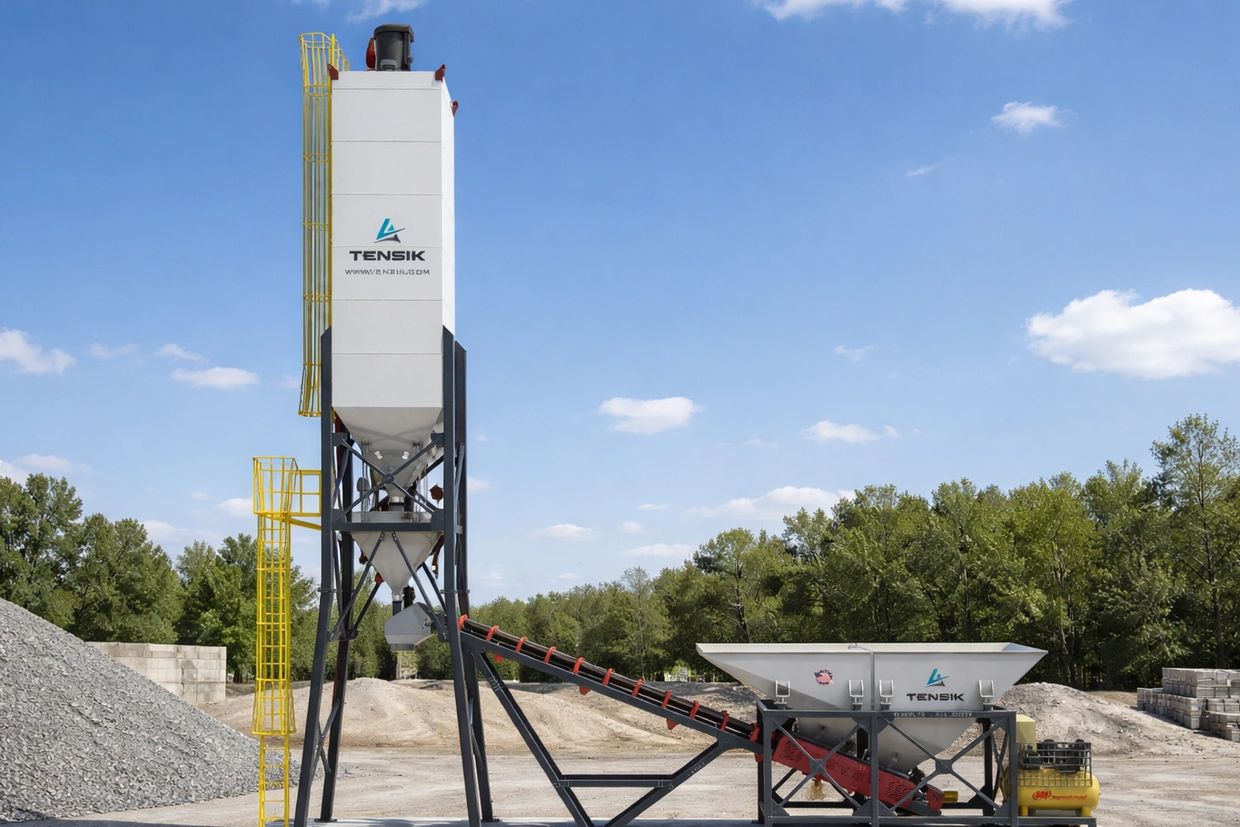 Conoce la Tensik 80 de Tensik Industries, una planta de concreto compacta de 80 m³/h, 