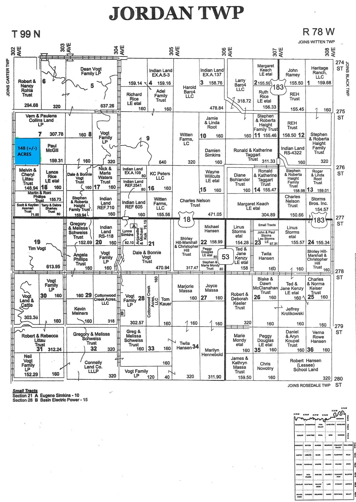 148 +/- Acres Pasture/Crop Land, Jordan Twp, Tripp Co, SD