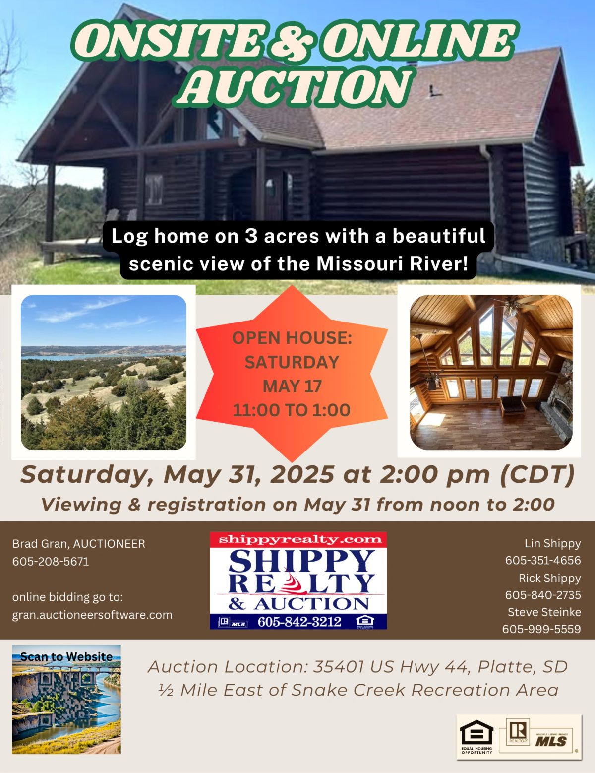 River View Log Home — 35401 Hwy 44, Platte, SD