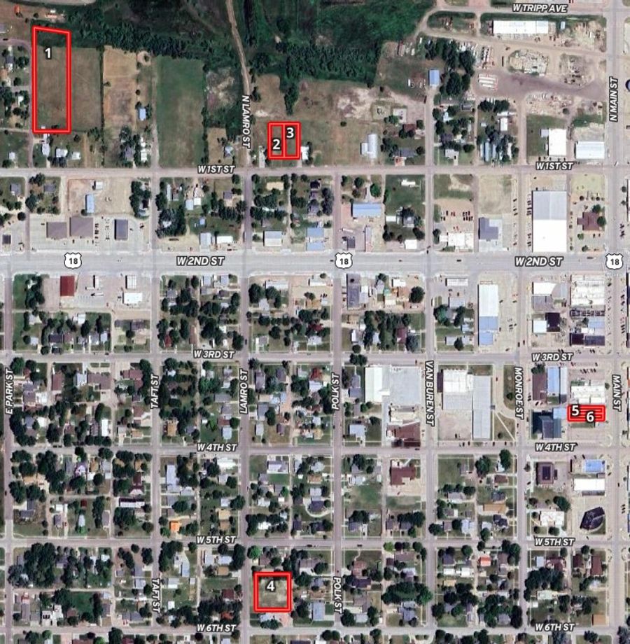 PROPERTY DESCRIPTION: 6 parcels of city lots — Items for sale lot at the City-Owned Residential & Commercial Lots Auction — Winner, SD