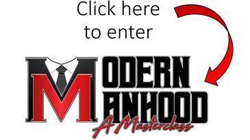 Logo for Modern Manhood masterclass with an entry instruction.