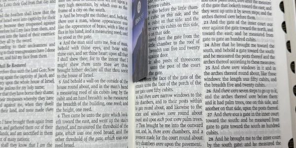 King James Bible on reading table for morning Torah reading and study