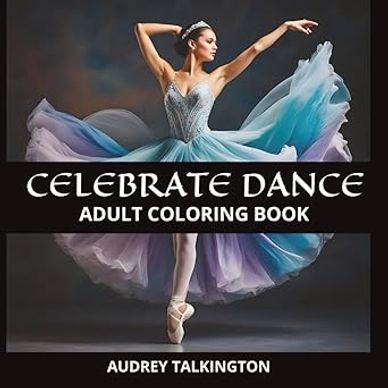 Ballerina in flowing dress for adult coloring book cover.