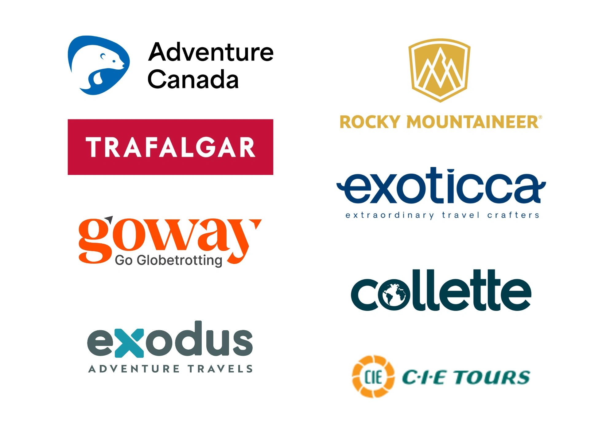 Logos of various travel and adventure companies.