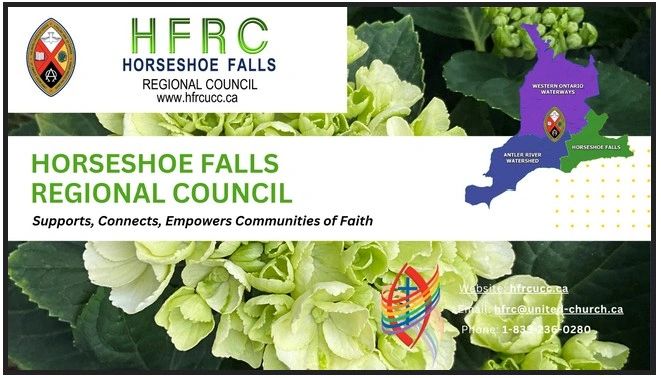 Horseshoe Falls Regional Council logo and contact details over flower background.