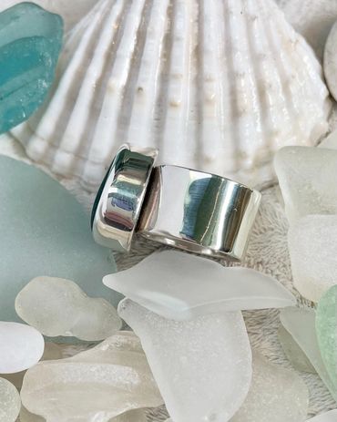 Teal Beach Glass Ring, in sterling silver by Keeza (sold 2025) (pic 3)