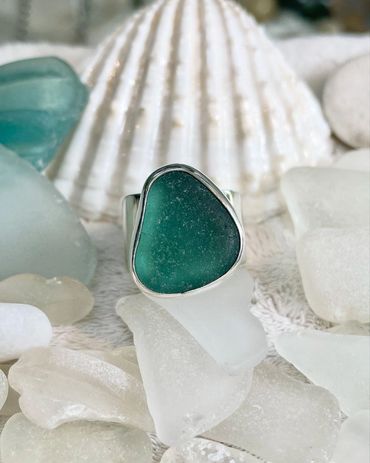 Teal Beach Glass Ring, in sterling silver by Keeza (sold 2025) (pic 1)