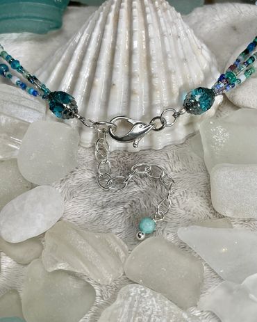 Deep Cobalt Blue Beach Glass Triple Strand Necklace with Dolphin Clasp. Available! $525 (pic 4)