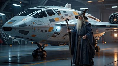 Gandalf assessing a spaceship. 