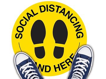 Social Distancing floor sticker with sneakers on top