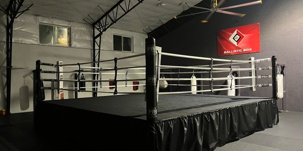The boxing ring inside Ballistic Box gym in Portland, Oregon.