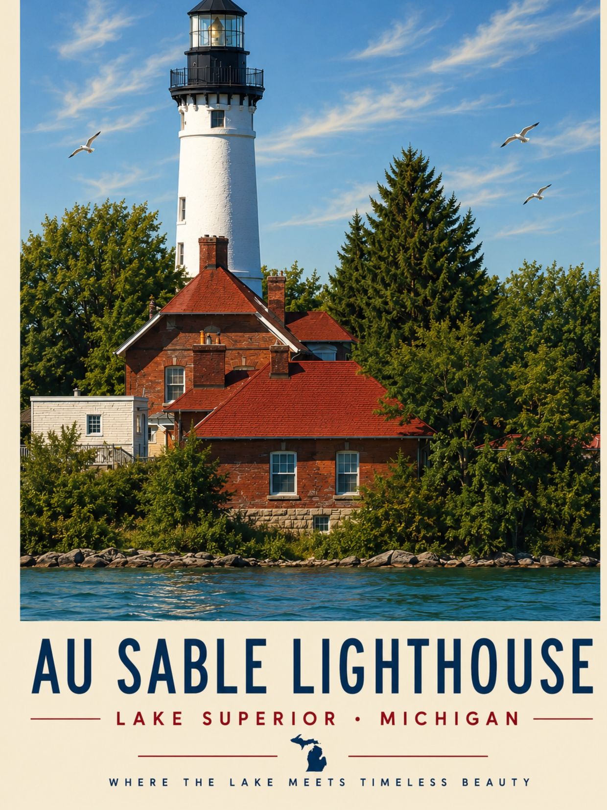 Au Sable Light Station Grand Maris Michigan on Lake Superior South Shore