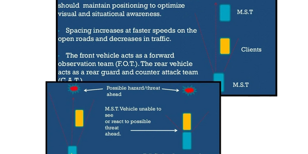 Presentation slides showing hostile environment vehicle convoy procedures and training
