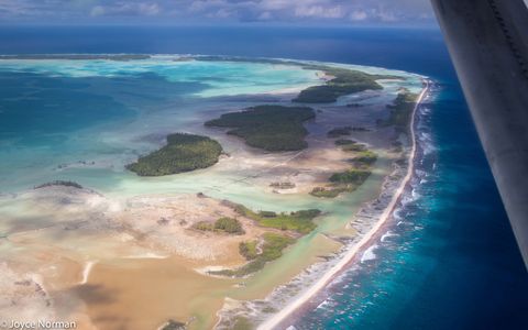 First view of Fanning Island from the air