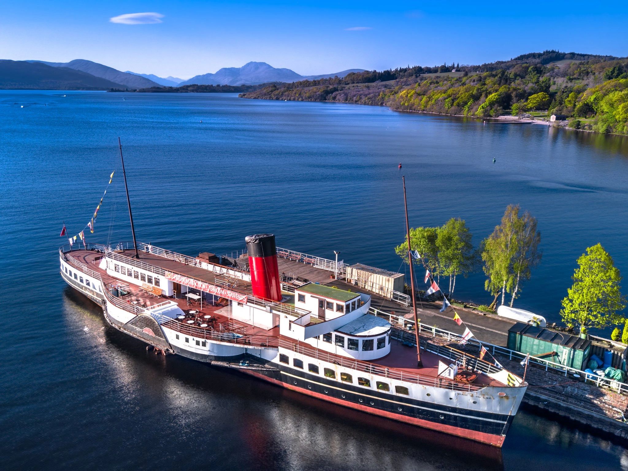 Maid of the Loch at berth on Loch Lomond, near Balloch.
Courtesy: Loch Lomond Steamship Company