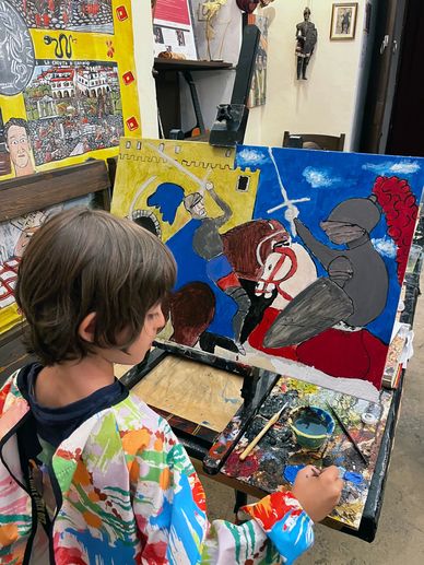 NICOLO' HA SEI ANNI E GIA' HA IMPARATO A STENDERE IL COLORE DOPO AVER COSTRUITO LA FIGURA NEL SUPPOR