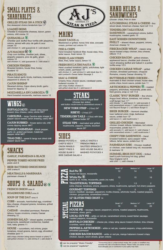 Ajs menu deals