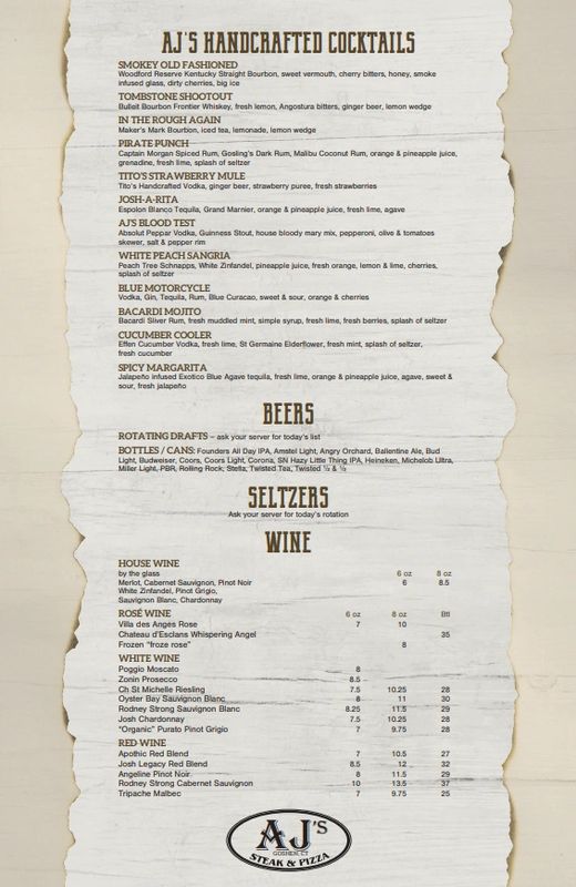 Aj's pizza store menu