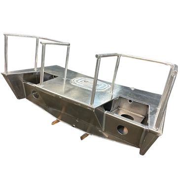 Metal structure with railings and openings, likely an industrial platform or support frame.